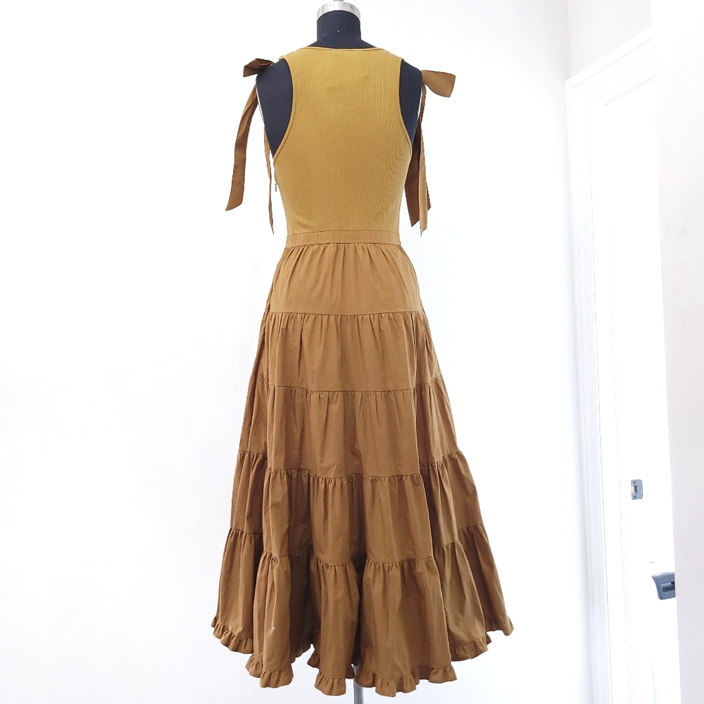 Ulla Johnson Hope Rib Knit Cotton Popplin Ruffle Tiered Maxi Dress Tapen… - Picture 15 of 16